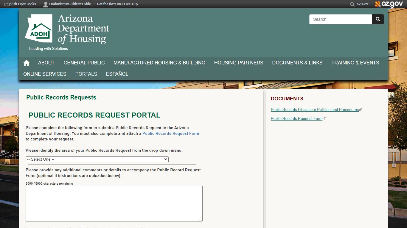 Public Records Requests | Arizona Department of Housing